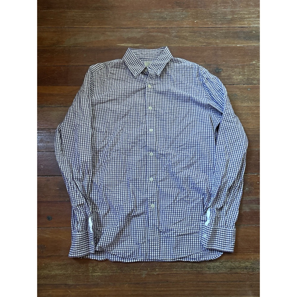 Men's J Crew Plaid Purple Button Down Shirt 2-ply Cotton Size Medium Slim Fit